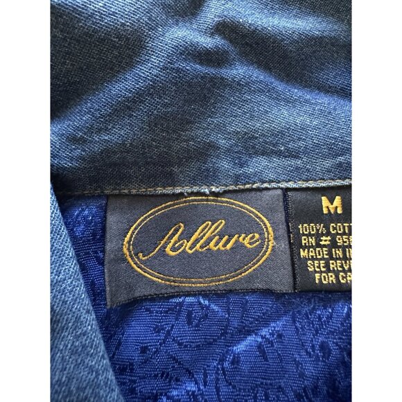 Allure Size Medium Women Blue Denim Button Up Embroidred Shirt Raw Hem Buttons - Picture 9 of 13